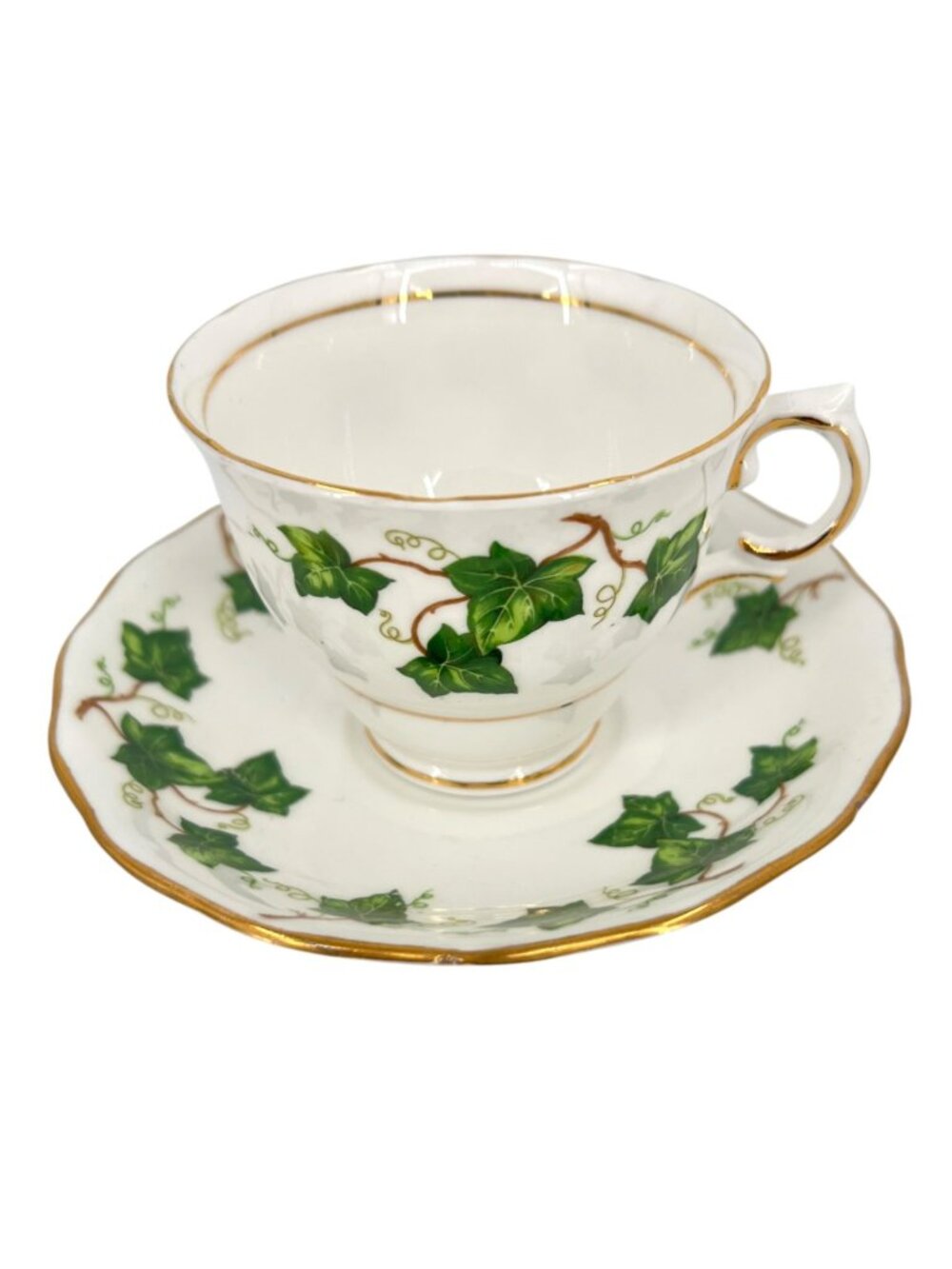 Colclough Bone China Ivy Leaf Pattern Tea Cup Saucer Set Gold Trim England 6787